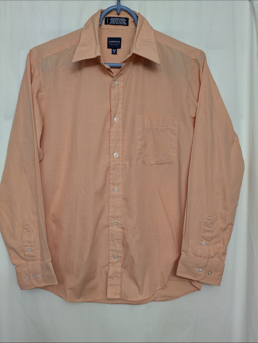 Arrow USA 1851 Peach Micro Check Dress Shirt Boys Size 16